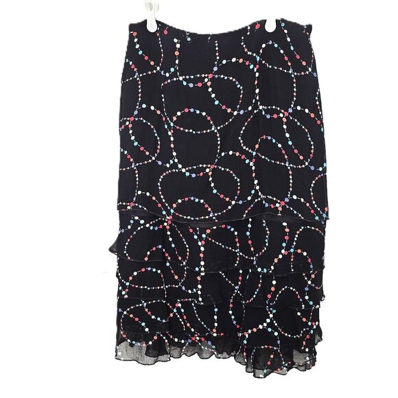 Indira Dresses & Skirts - Indira Skirt Midi Length Tiered Black Multicolor Size XL Boho Layers Colorful